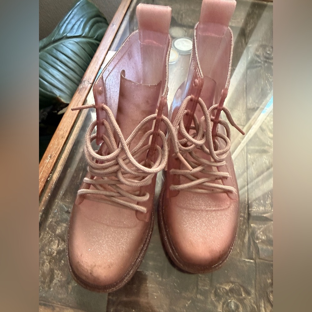 Mini Melissa Metallic girls Pink Lace-Up Jelly Boots
